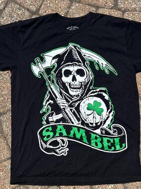 Sons of Anarchy SAMBEL Belfast Ireland Shamrock Green Graphic T-Shirt Black Larg